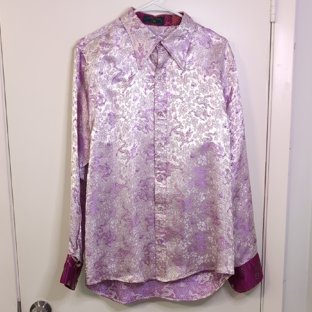 Casual Purple and Pink Button Down Shirt with Ornate Patterns